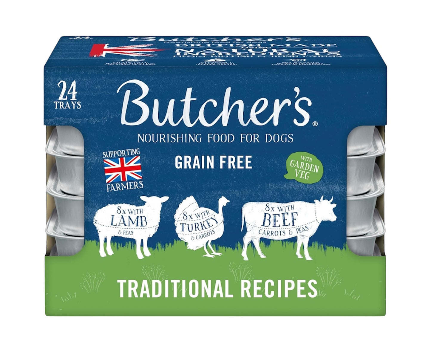 Butcher's Complete Wet Tray Grain Free Hypoallergenic Adult Dog Food Traditional Recipes Lamb, Turkey & Beef