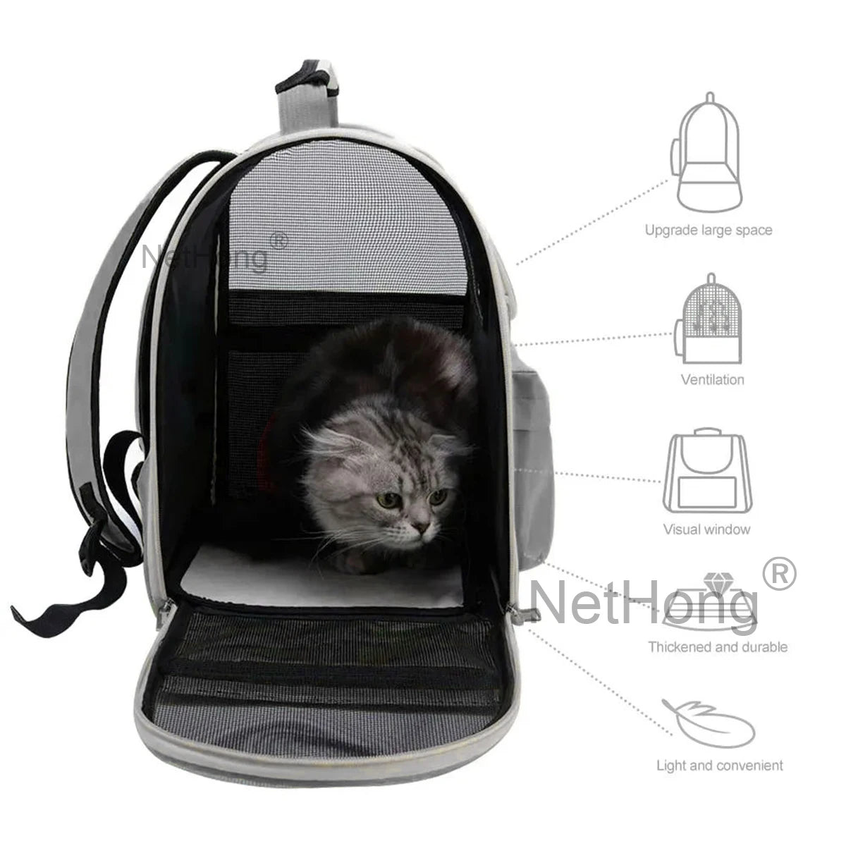Fashionable Breathable Portable Cat Bag Double Shoulder Square Pet Backpack Foldable Outdoor Travel Pet Carrier Home Goods