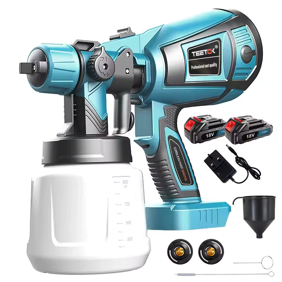 1000ML Cordless Electric Paint Sprayer with 2x3.0Ah Battery and Nozzles replace for Makita 18V Battery HVLP Spray Gun