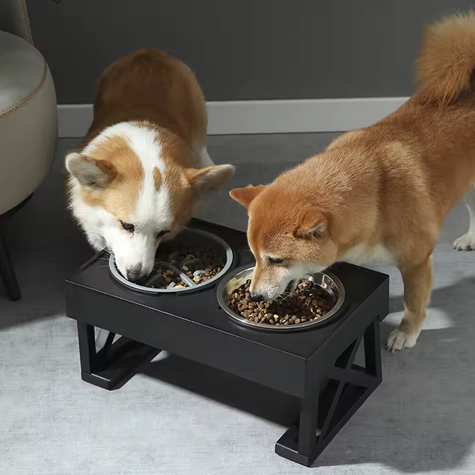Large/XL Elevated Raised Double Dog Bowls Feeders With Adjustable Heights Stand
