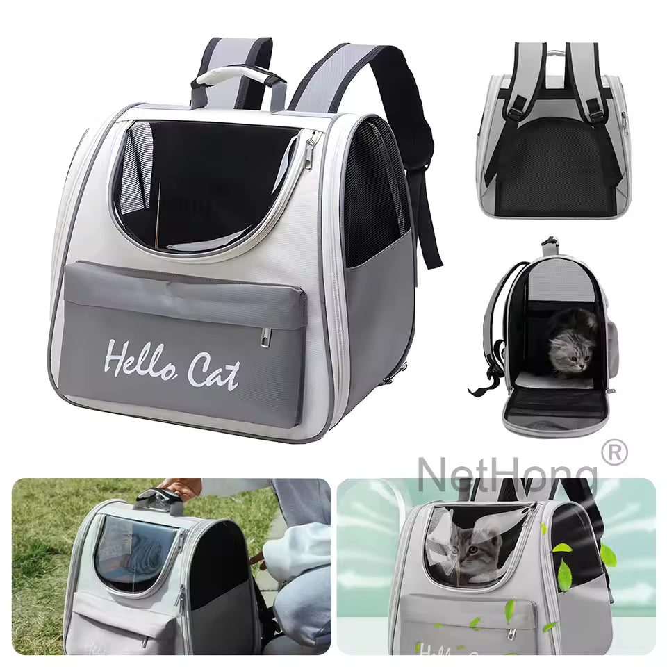 Fashionable Breathable Portable Cat Bag Double Shoulder Square Pet Backpack Foldable Outdoor Travel Pet Carrier Home Goods