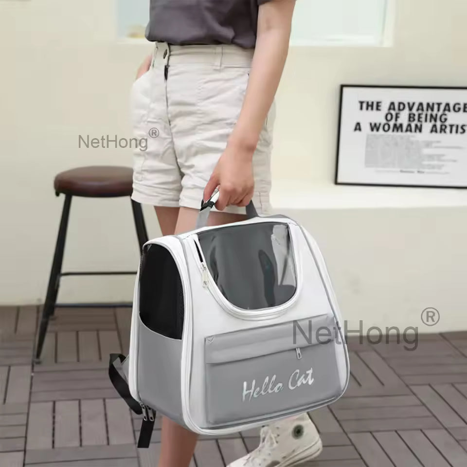 Fashionable Breathable Portable Cat Bag Double Shoulder Square Pet Backpack Foldable Outdoor Travel Pet Carrier Home Goods