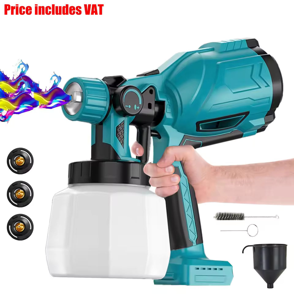 1000ML Cordless Electric Paint Sprayer with 3 patterns and Nozzles replace for Makita 18V Battery HVLP Spray Gun(BATTERY NOT INCLUDED)