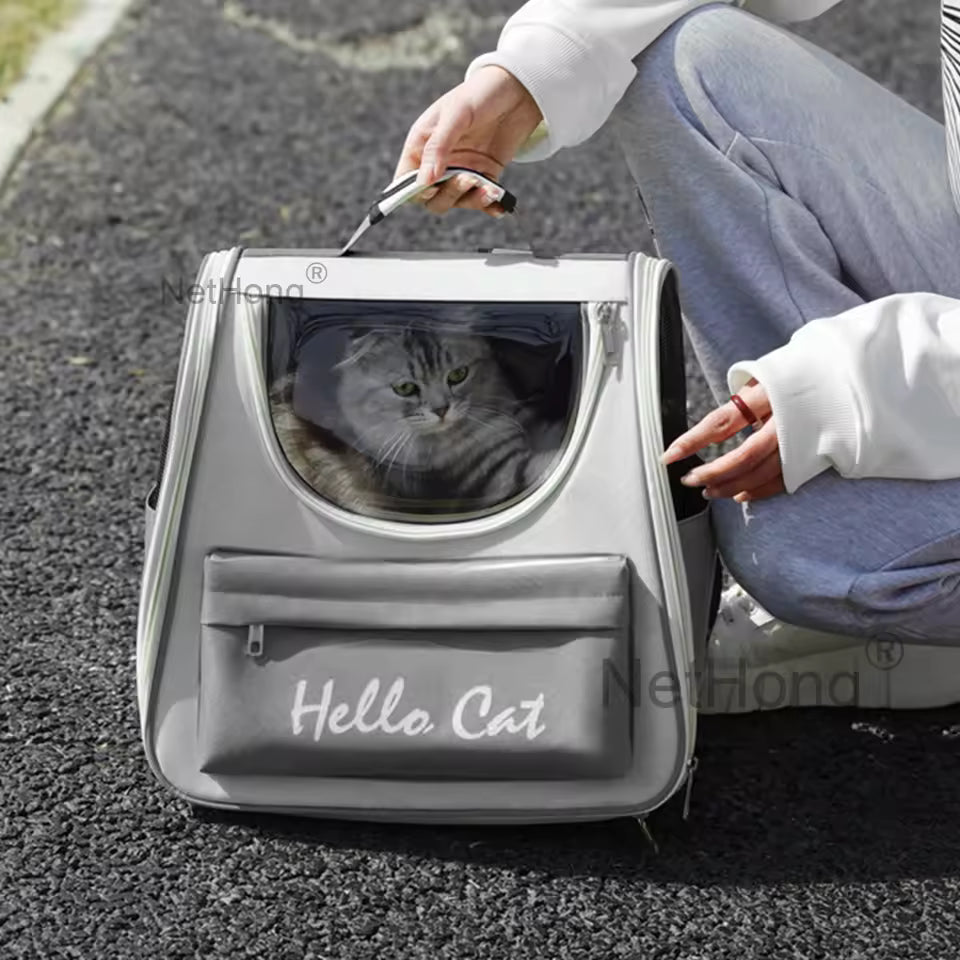 Fashionable Breathable Portable Cat Bag Double Shoulder Square Pet Backpack Foldable Outdoor Travel Pet Carrier Home Goods