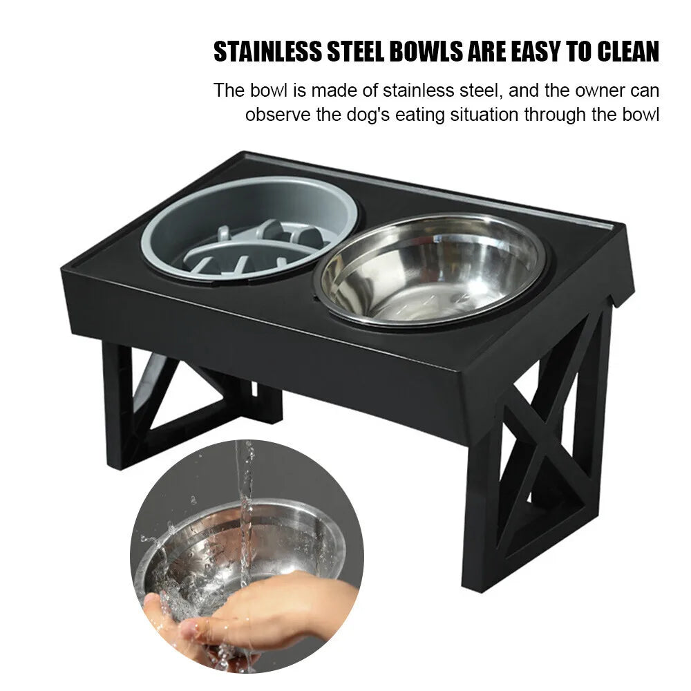 Large/XL Elevated Raised Double Dog Bowls Feeders With Adjustable Heights Stand