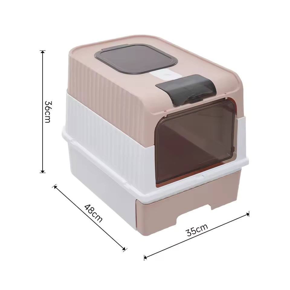 UV Sterilization Cat Litter Box – Enclosed Design with Odor Control & Easy-Clean Drawer (Pink/Grey)