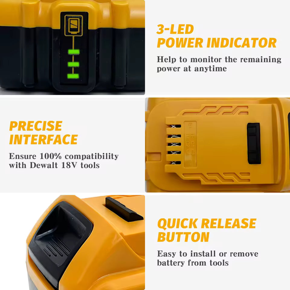 2Pack 8.0Ah Compatible with Dewalt DCB184 18V XR slide Li-Ion Battery DCB182 DCB183 DCB180 DCB200 Lithium-Ion Power Tool Max