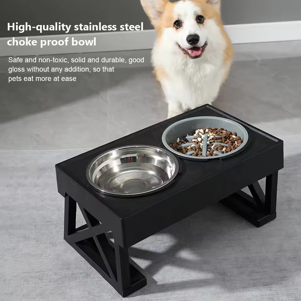 Large/XL Elevated Raised Double Dog Bowls Feeders With Adjustable Heights Stand