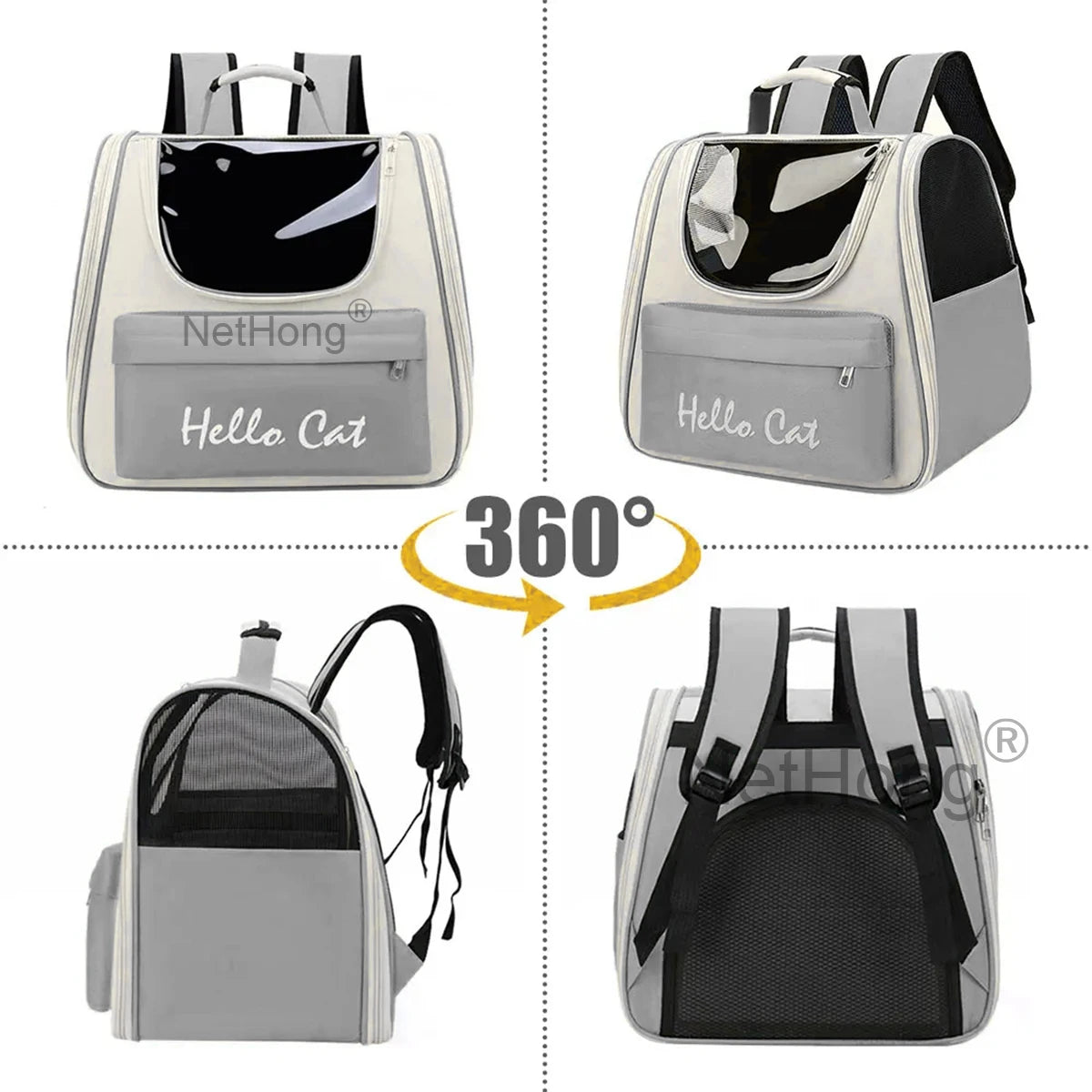 Fashionable Breathable Portable Cat Bag Double Shoulder Square Pet Backpack Foldable Outdoor Travel Pet Carrier Home Goods